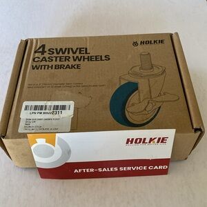 Set of 4 Holkie swivel casters w/ brake complete w/ nuts,washers & wrench NWOT.